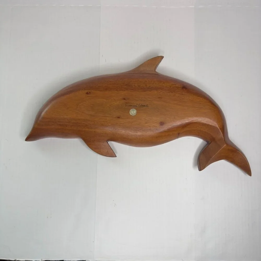 Vintage Dolphin Shaped Wooden Serving Tray – Hand-Carved Divided Snack Dish - Picture 2 of 3